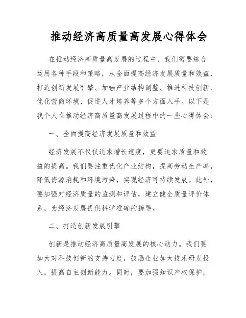 推动经济高质量高发展心得体会