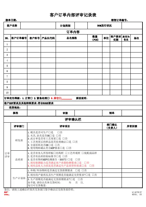 订单评审表[空白模板]