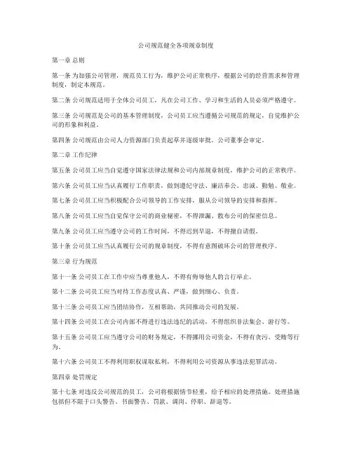 公司规范健全各项规章制度