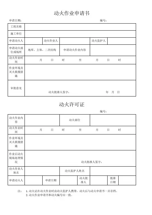 动火作业申请表