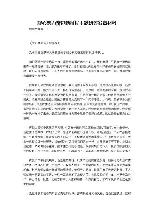 凝心聚力奋进新征程主题研讨发言材料