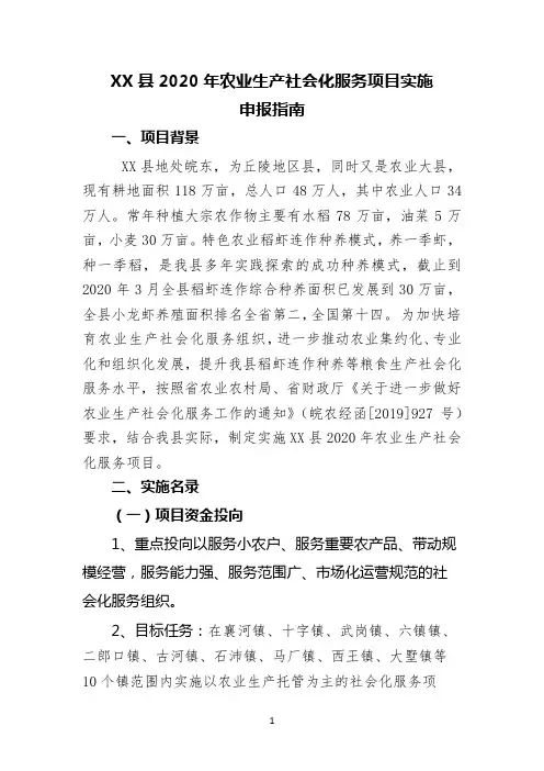 县2020年农业生产社会化服务项目实施申报指南【模板】