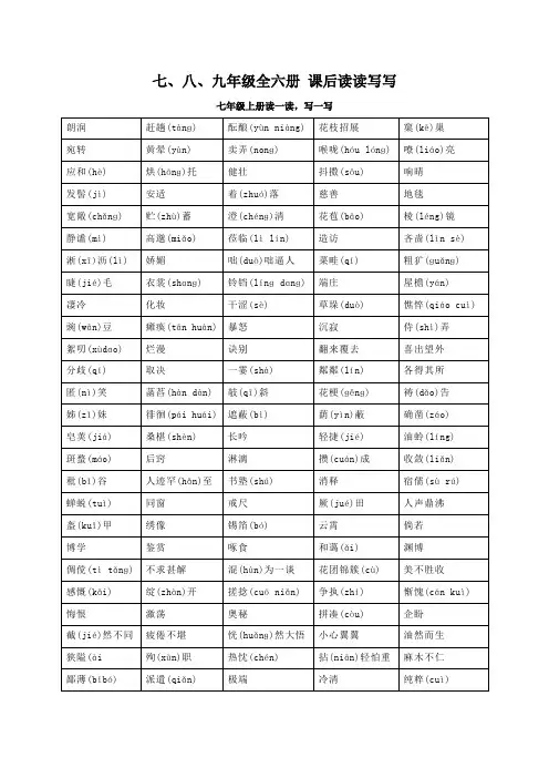 专题01字音字形(知识清单七八九年级全六册课后读读写写)