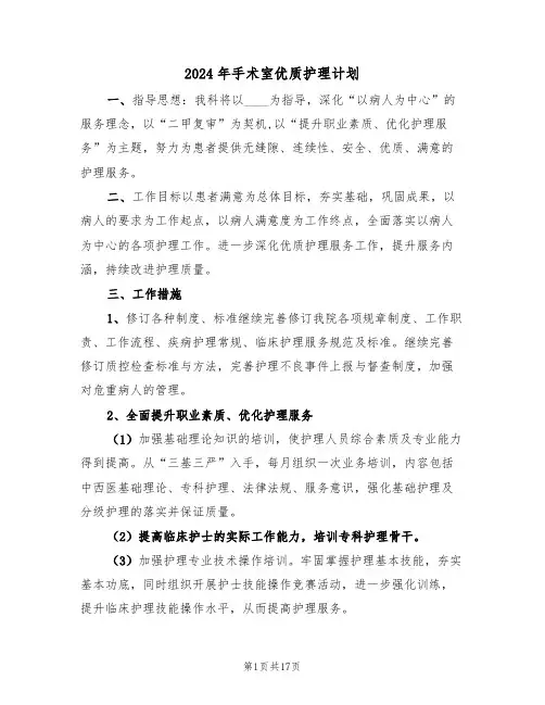 2024年手术室优质护理计划（5篇）