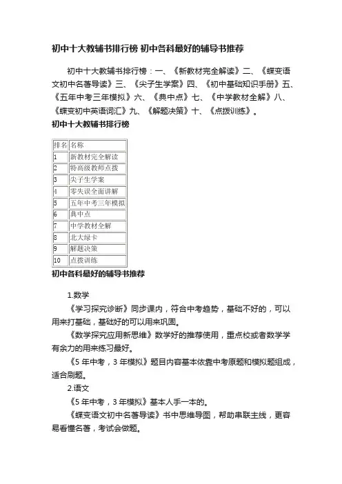 初中十大教辅书排行榜初中各科最好的辅导书推荐