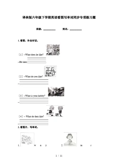 译林版六年级下学期英语看图写单词同步专项练习题