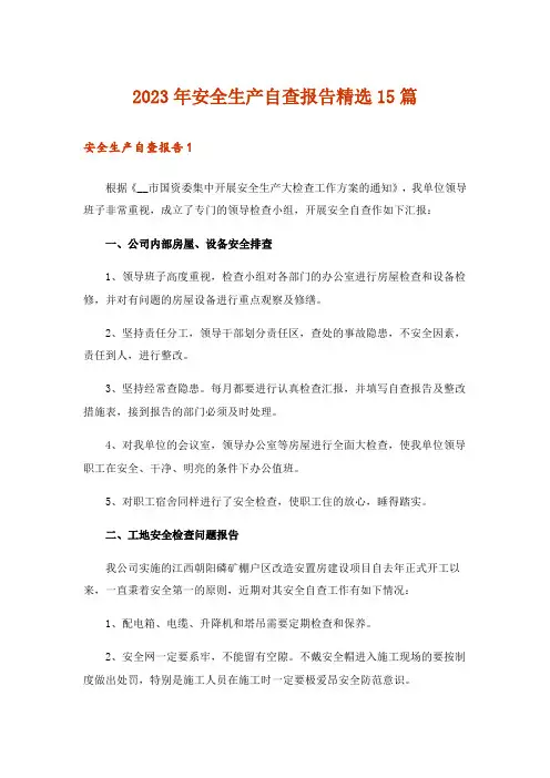 2023年安全生产自查报告精选15篇