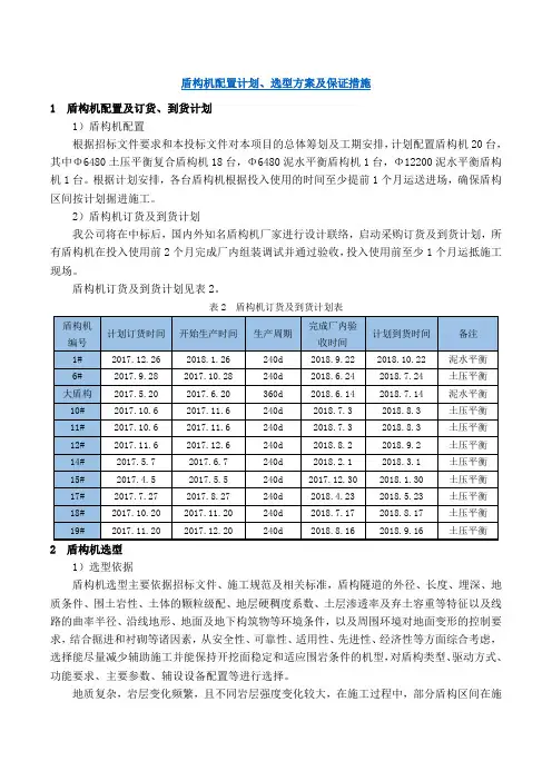 盾构机配置计划、选型方案及保证措施