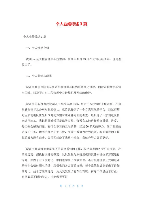 个人业绩综述3篇