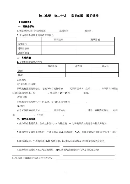 初三化学讲学案  常见的酸  酸的通性