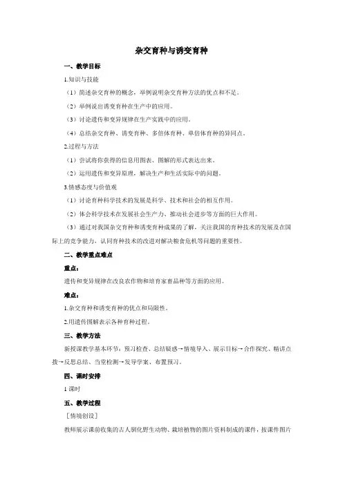 人教课标版高中生物必修2第6章《杂交育种与诱变育种》教案