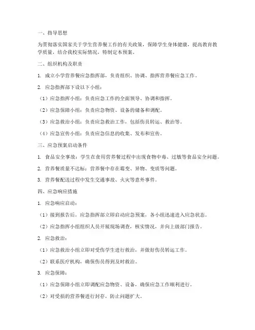 小学营养餐应急预案范文