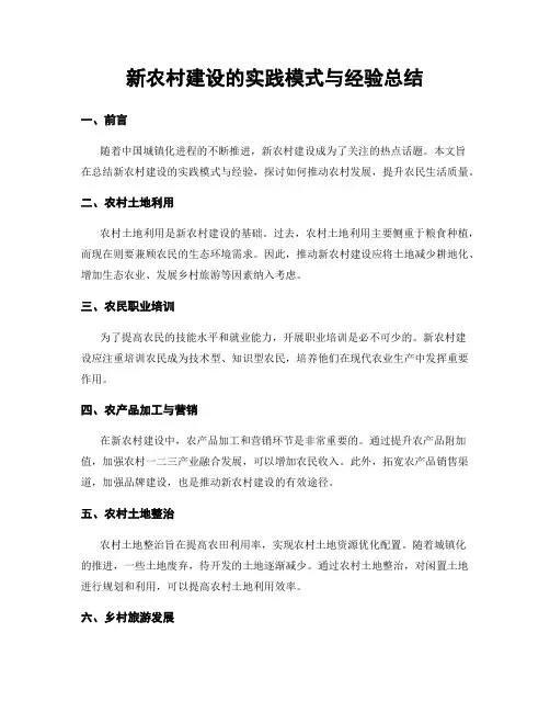 新农村建设的实践模式与经验总结