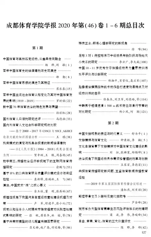 成都体育学院学报2020年第(46)卷1-6期总目次