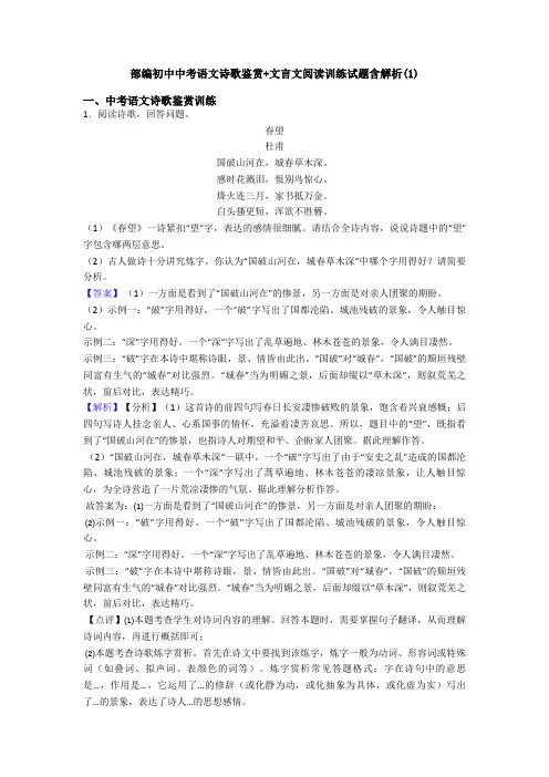部编初中中考语文诗歌鉴赏+文言文阅读训练试题含解析(3)