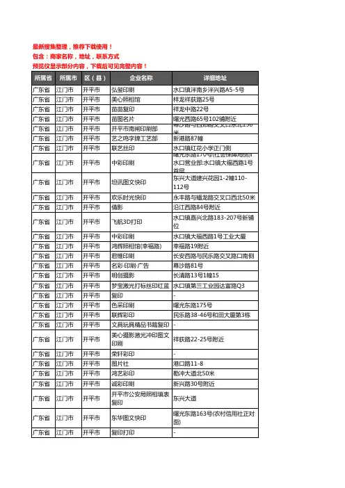 新版广东省江门市开平市打印企业公司商家户名录单联系方式地址大全42家