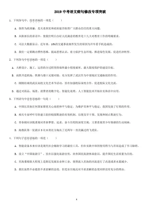 2019年中考专项突破之病句修改 答案详细