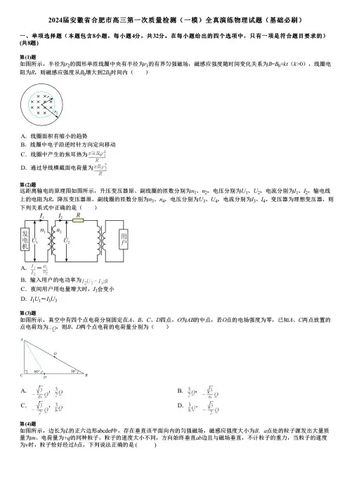2024届安徽省合肥市高三第一次质量检测(一模)全真演练物理试题(基础必刷)