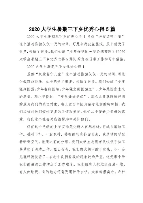 2020大学生暑期三下乡优秀心得5篇