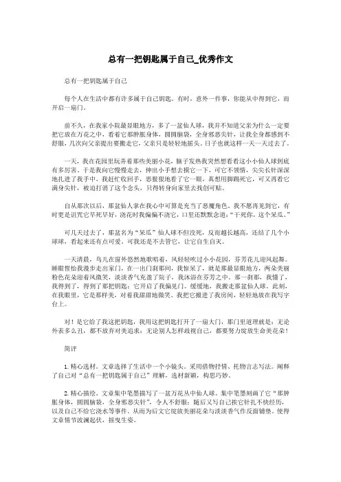 总有一把钥匙属于自己_优秀作文.doc