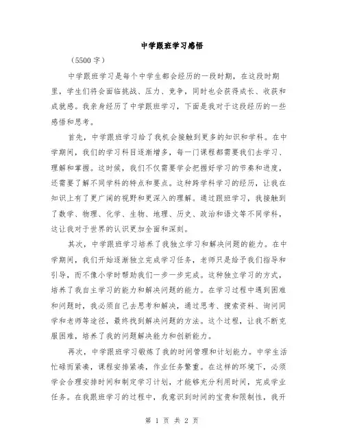 中学跟班学习感悟