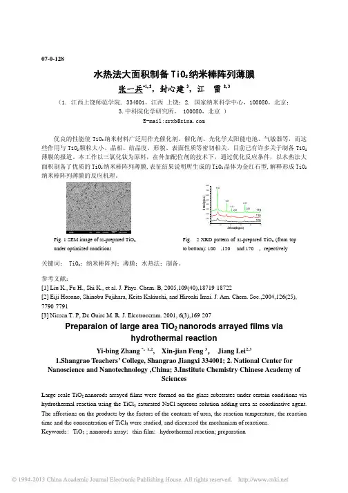 水热法大面积制备TiO_2纳米棒阵列薄膜