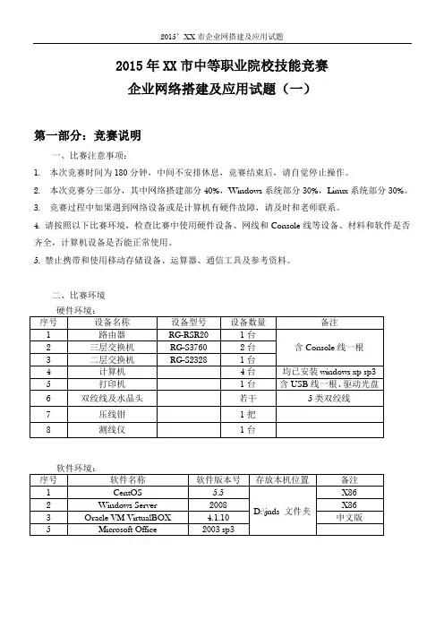 企业网络搭建及应用试题(一)