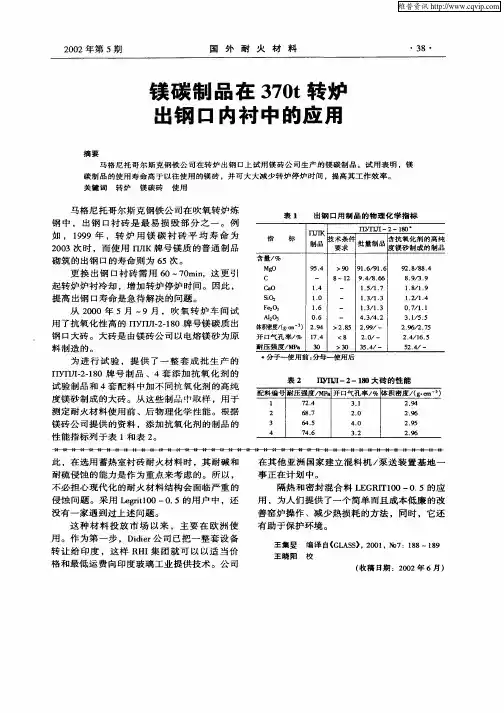 镁碳制品在370t转炉出钢口内衬中的应用