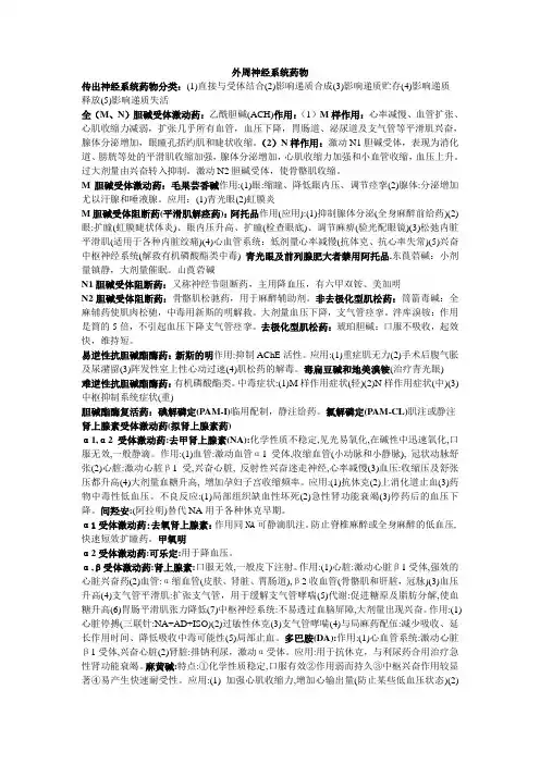 中国药科大学 药理学 重要知识点