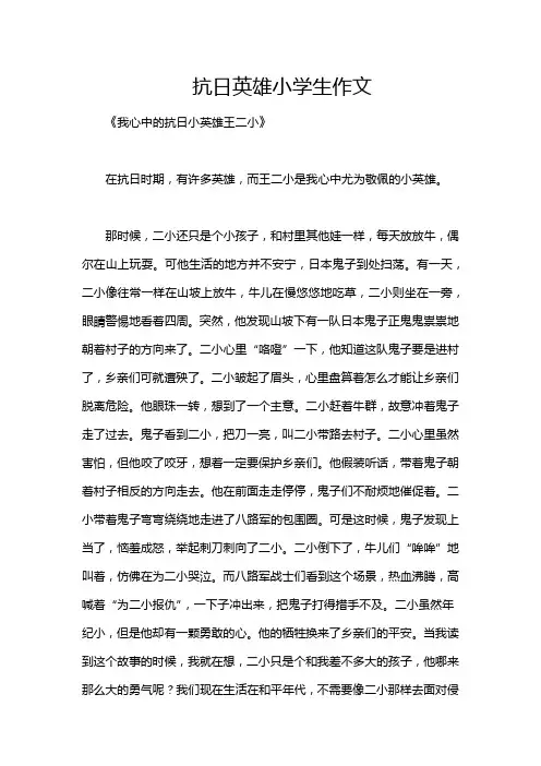 抗日英雄小学生作文