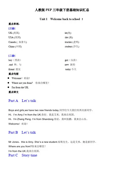 【口袋书】三年级英语下册基础知识汇总(含语法及习题)人教PEP版