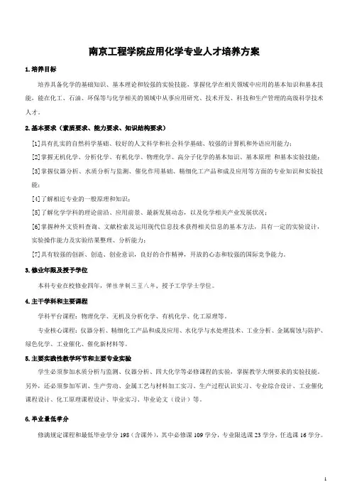 应用化学专业人才培养方案