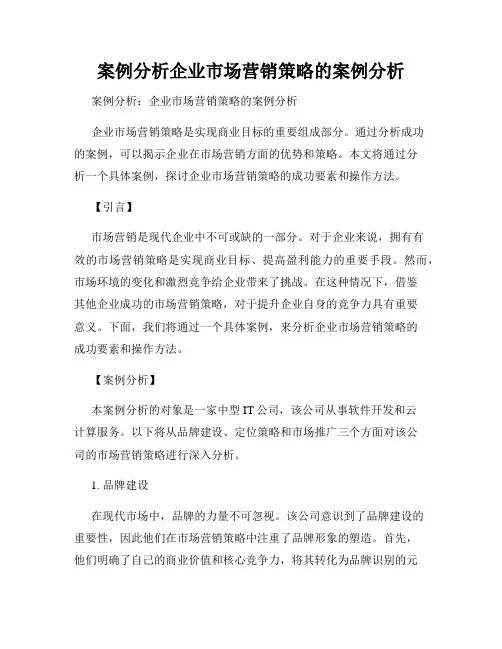案例分析企业市场营销策略的案例分析