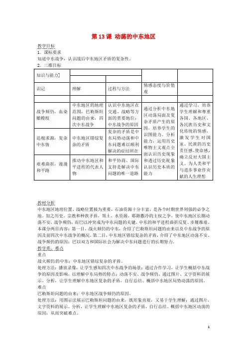 九年级历史下册第13课动荡的中东地区教学设计新人教版