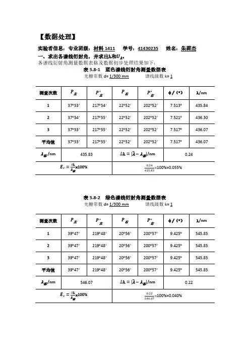 用光栅测量光波波长数据处理