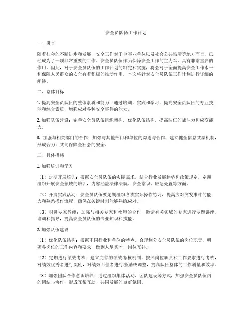 安全员队伍工作计划