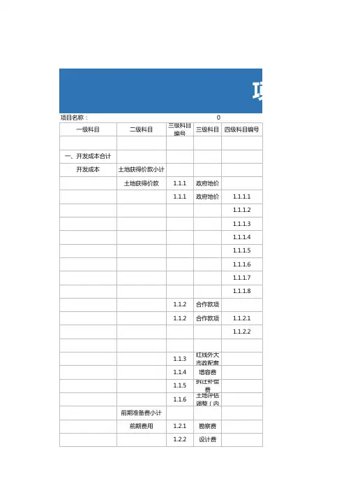 项目投资成本估算表excel模板