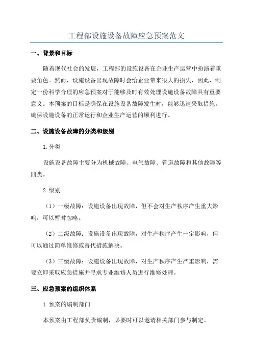 工程部设施设备故障应急预案范文