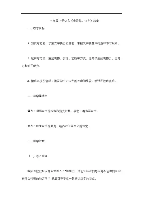 五年级下册语文《我爱你,汉字》教案