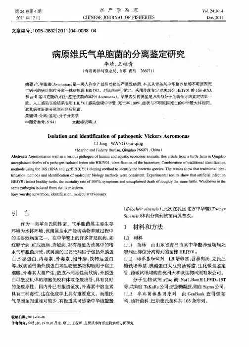 病原维氏气单胞菌的分离鉴定研究