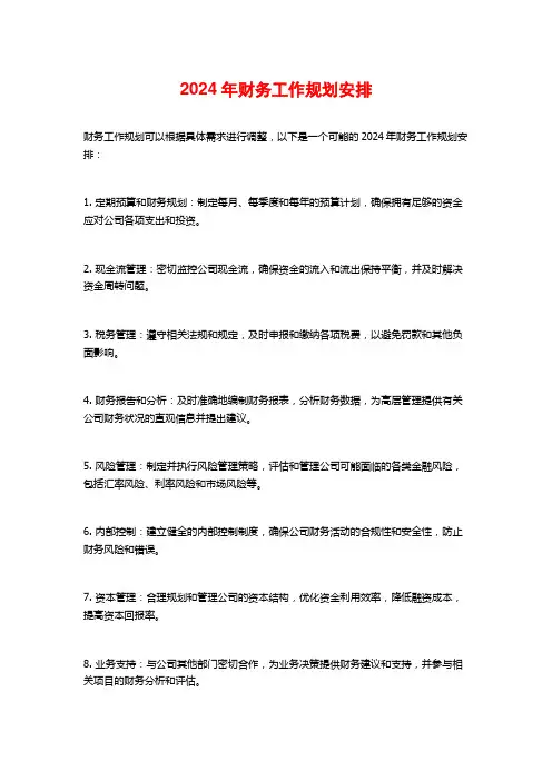 2024年财务工作规划安排