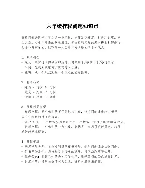 六年级行程问题知识点