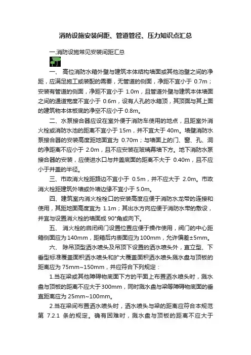 消防设施安装间距、管道管径、压力知识点汇总