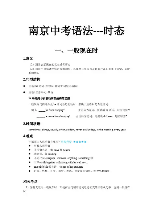 2023年江苏南京中考语法复习之时态(三年模拟十年真题)