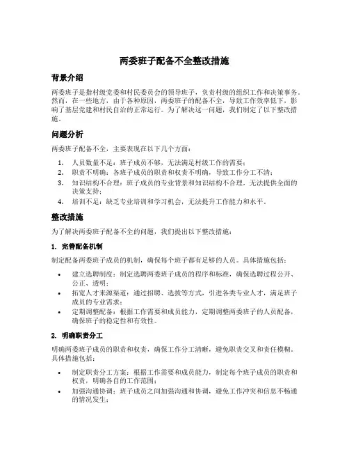 两委班子配备不全整改措施