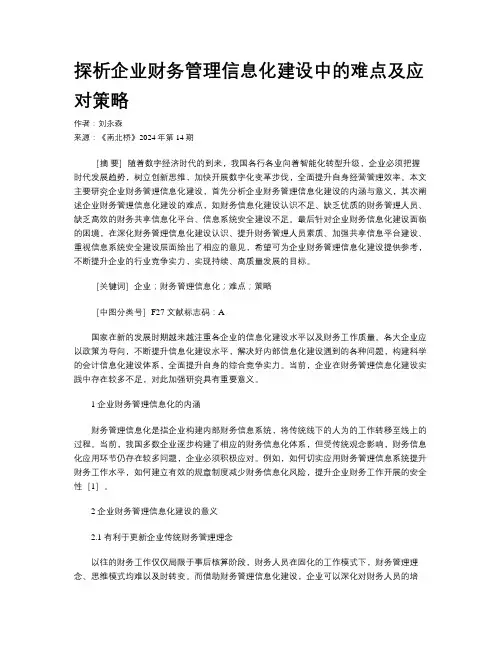探析企业财务管理信息化建设中的难点及应对策略
