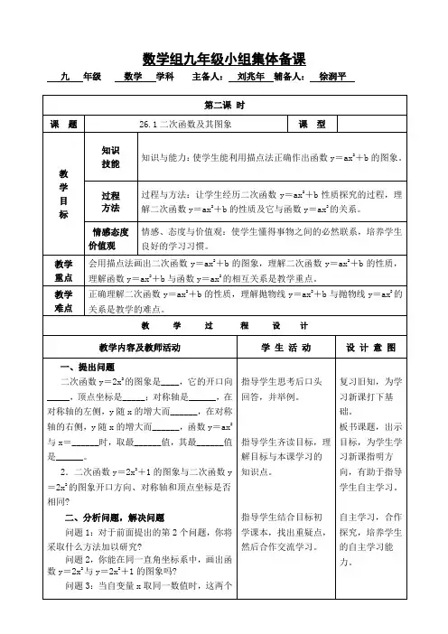 数学组九年级小组集体备课(二次函数性质)