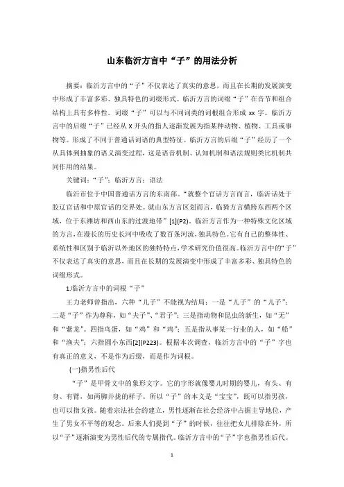 山东临沂方言中“子”的用法分析