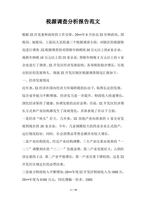 2019年税源调查分析报告范文