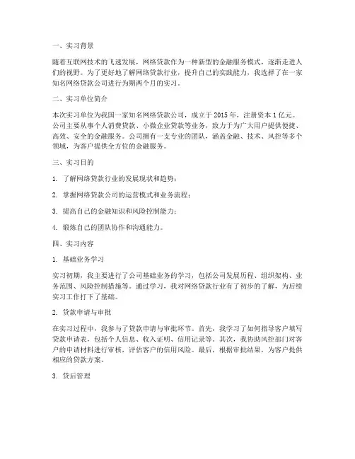 网络贷款实习报告